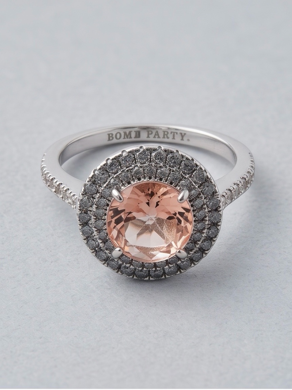 Bomb Party Statement Ring Peach Pave’ Stone In Halo Setting Size 8-3/4 New!
